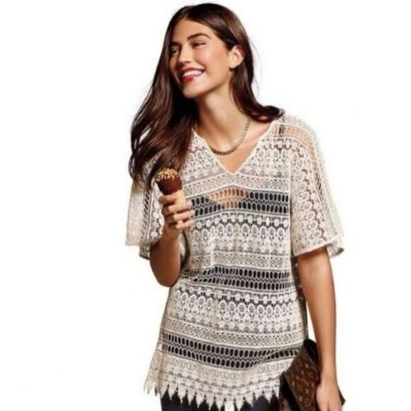 CAbi Cream Love Carol Collection Crochet Capri Swim Coverup Size Medium - Picture 10 of 12